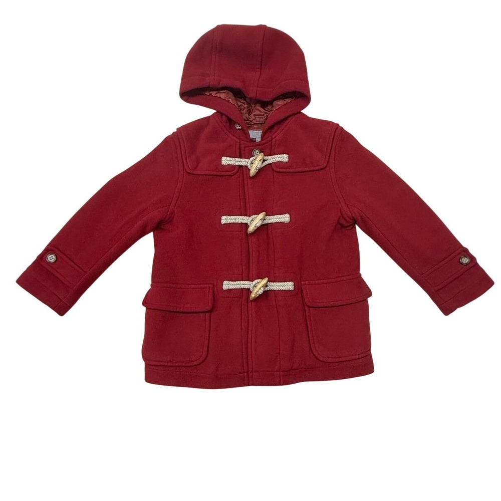 Uniqlo Kids Red Fleece Duffle Coat Hooded Toggle Jacket 311-151040